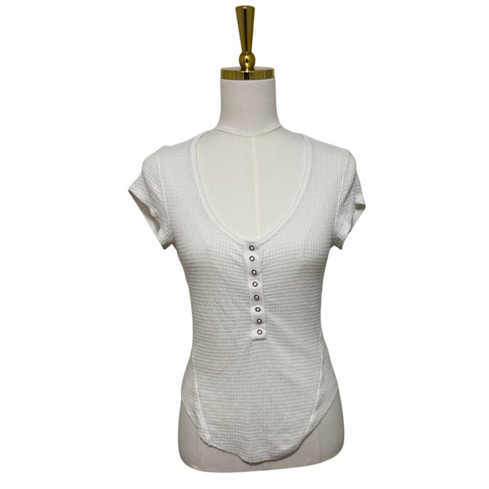 Free People Intimately Free One Of The Girls Baby Tee White Waffle Knit Henley M